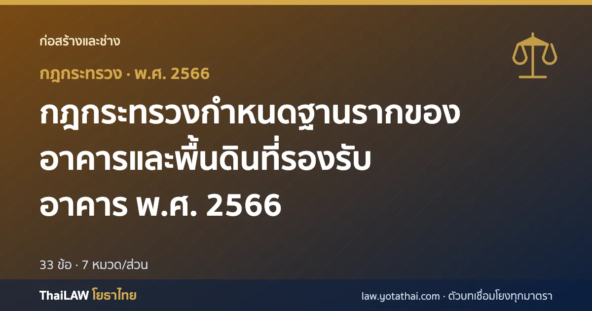 ปกกฎหมาย: กฎกระทรวงกำหนดฐานรากของอาคารและพื้นดินที่รองรับอาคาร พ.ศ. 2566 — กฎกระทรวง 33 ข้อ