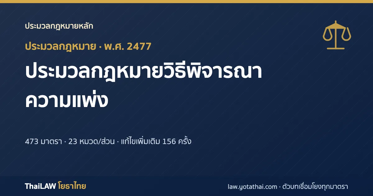 ปกกฎหมาย: ประมวลกฎหมายวิธีพิจารณาความแพ่ง — ประมวลกฎหมาย 473 มาตรา