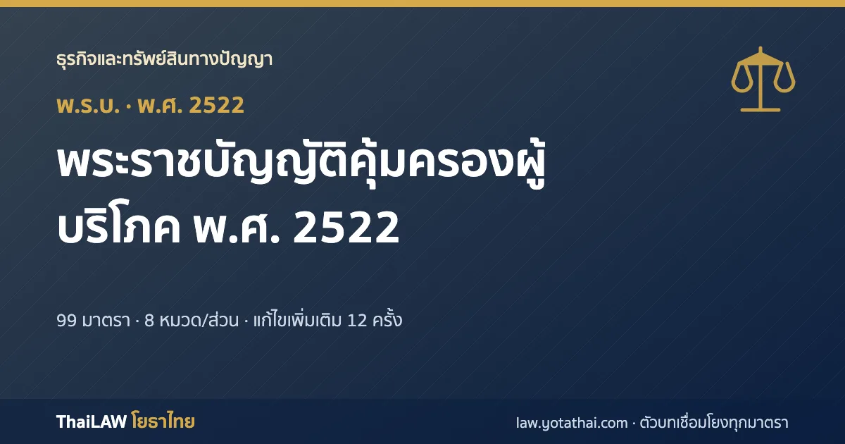 ปกกฎหมาย: พระราชบัญญัติคุ้มครองผู้บริโภค พ.ศ. 2522 — พระราชบัญญัติ 99 มาตรา