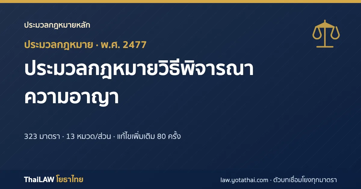 ปกกฎหมาย: ประมวลกฎหมายวิธีพิจารณาความอาญา — ประมวลกฎหมาย 323 มาตรา