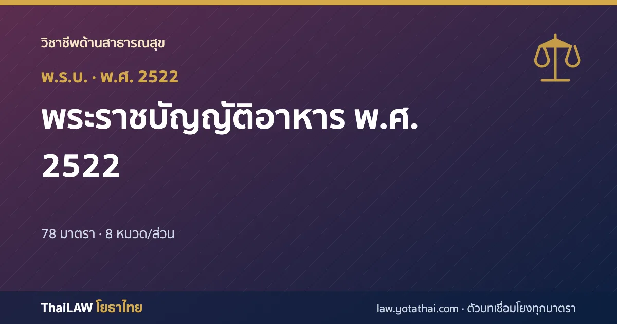 ปกกฎหมาย: พระราชบัญญัติอาหาร พ.ศ. 2522 — พระราชบัญญัติ 78 มาตรา