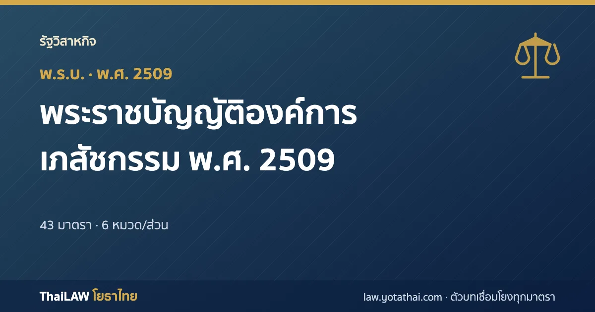 ปกกฎหมาย: พระราชบัญญัติองค์การเภสัชกรรม พ.ศ. 2509 — พระราชบัญญัติ 43 มาตรา