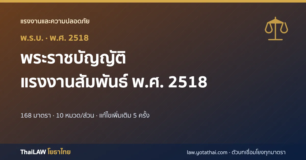 ปกกฎหมาย: พระราชบัญญัติแรงงานสัมพันธ์ พ.ศ. 2518 — พระราชบัญญัติ 168 มาตรา
