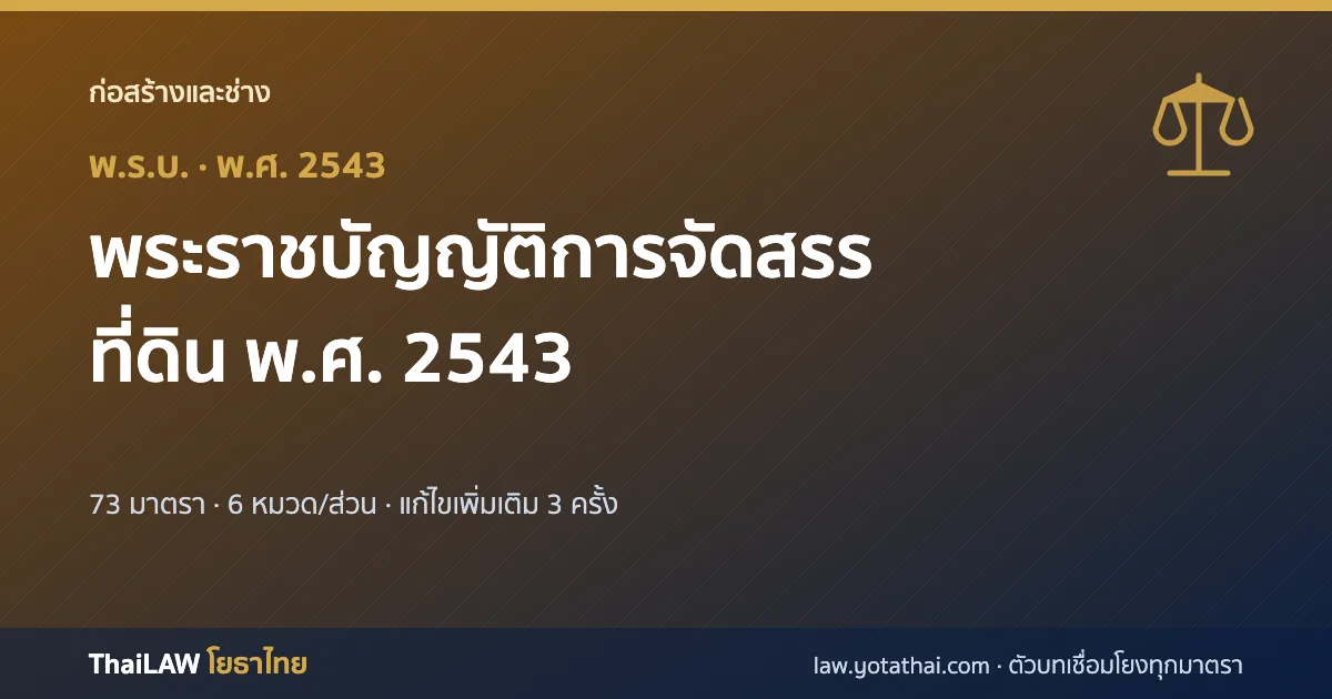 ปกกฎหมาย: พระราชบัญญัติการจัดสรรที่ดิน พ.ศ. 2543 — พระราชบัญญัติ 73 มาตรา