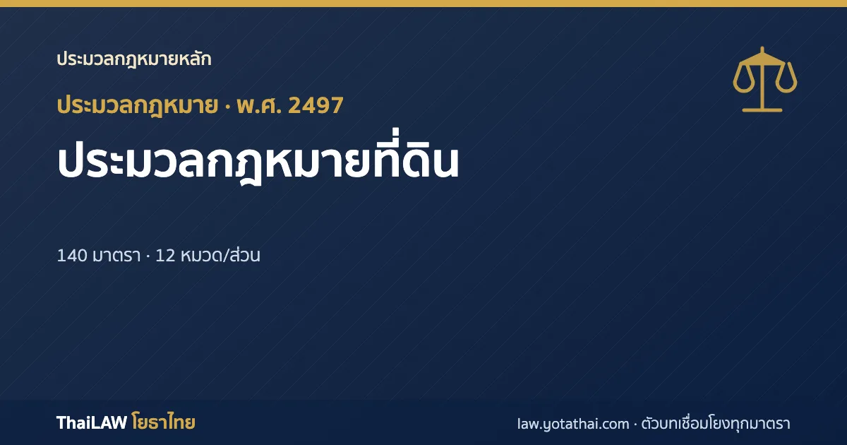 ปกกฎหมาย: ประมวลกฎหมายที่ดิน — ประมวลกฎหมาย 140 มาตรา