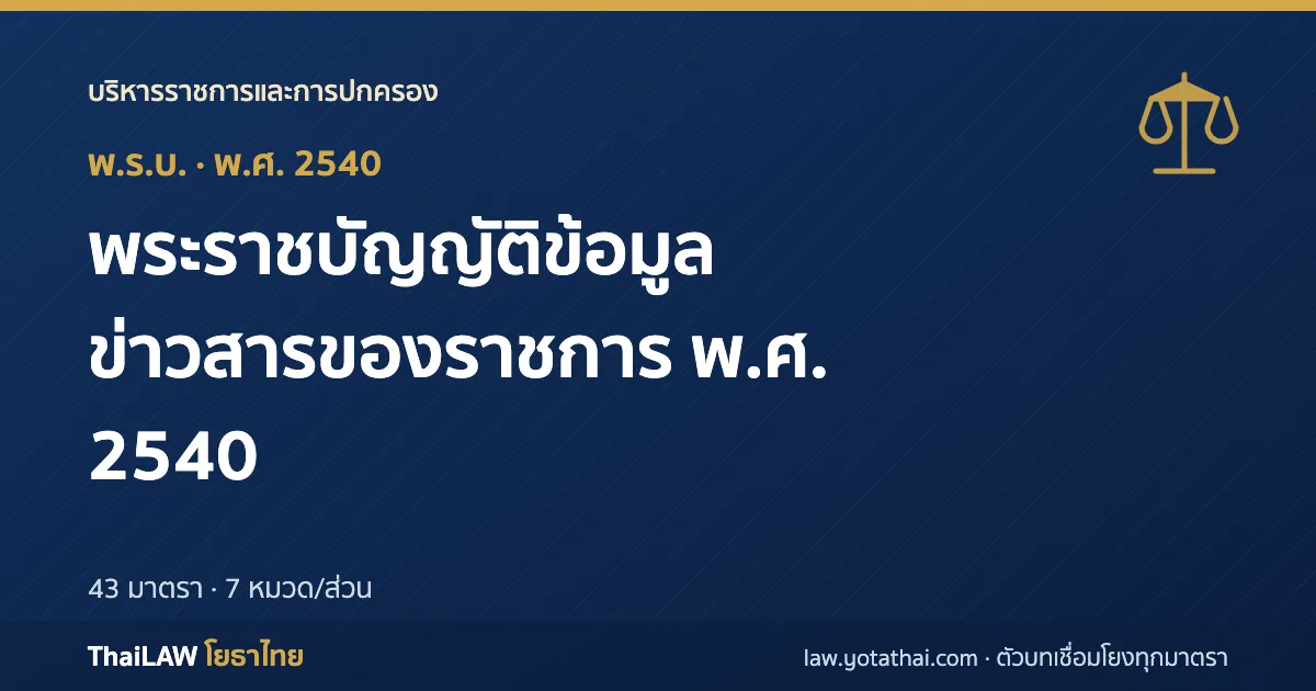 ปกกฎหมาย: พระราชบัญญัติข้อมูลข่าวสารของราชการ พ.ศ. 2540 — พระราชบัญญัติ 43 มาตรา