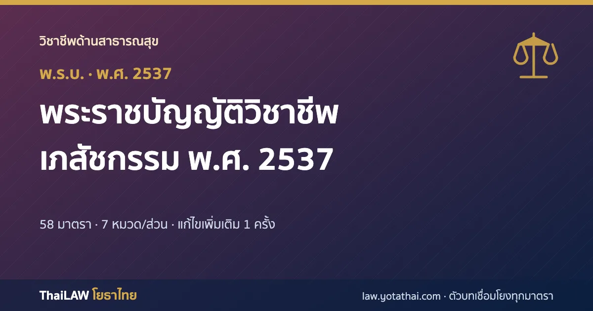 ปกกฎหมาย: พระราชบัญญัติวิชาชีพเภสัชกรรม พ.ศ. 2537 — พระราชบัญญัติ 58 มาตรา