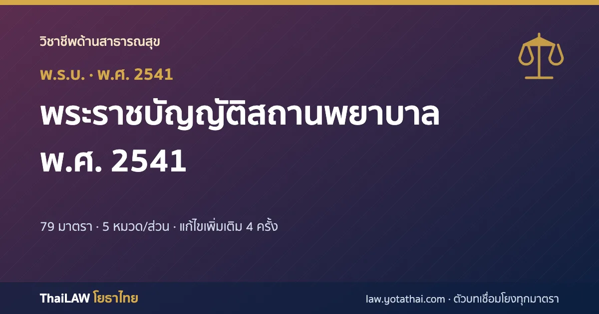 ปกกฎหมาย: พระราชบัญญัติสถานพยาบาล พ.ศ. 2541 — พระราชบัญญัติ 79 มาตรา