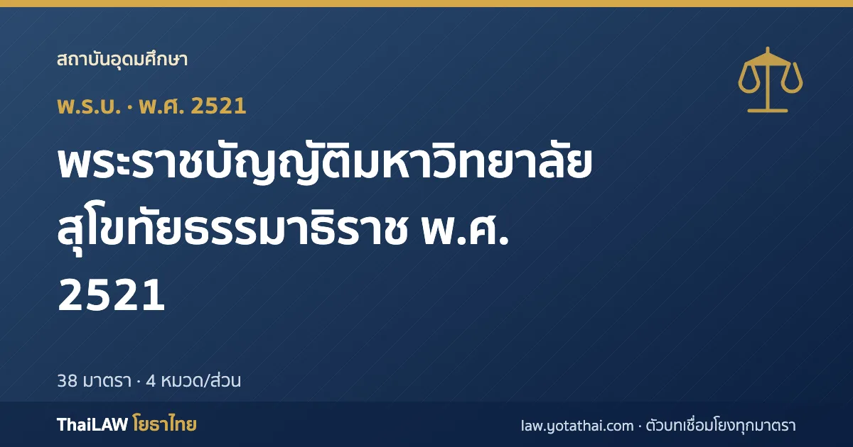 ปกกฎหมาย: พระราชบัญญัติมหาวิทยาลัยสุโขทัยธรรมาธิราช พ.ศ. 2521 — พระราชบัญญัติ 38 มาตรา