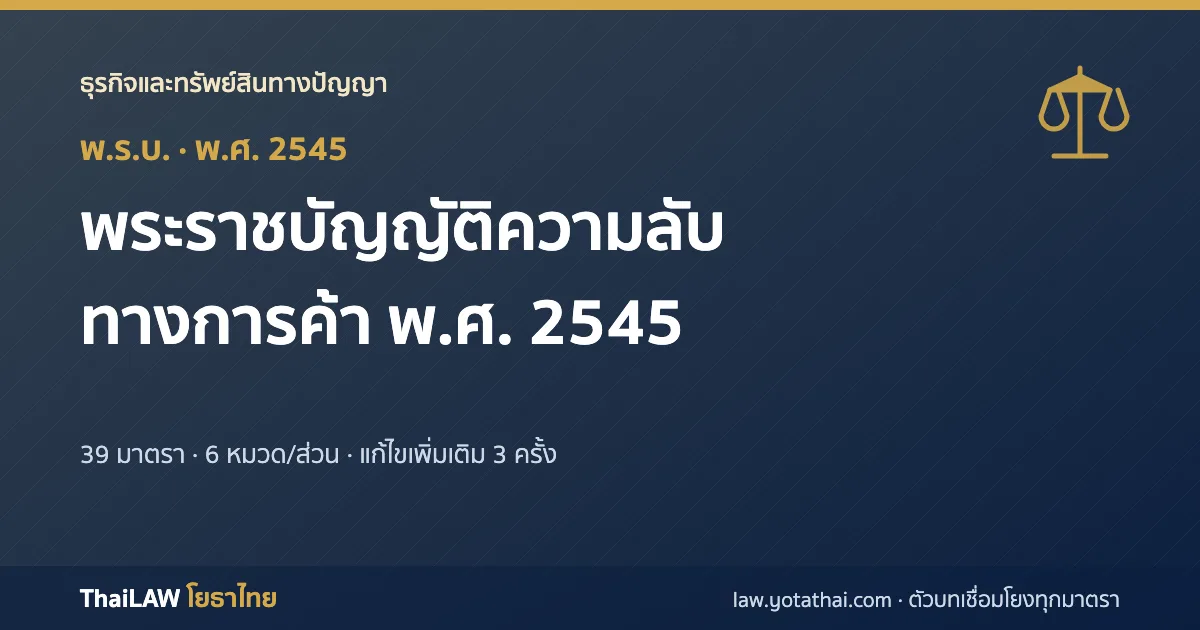 ปกกฎหมาย: พระราชบัญญัติความลับทางการค้า พ.ศ. 2545 — พระราชบัญญัติ 39 มาตรา